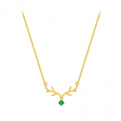 Diamond Drop-shaped Zircon Christmas Elk Clavicle Silver Chain Necklace Elk-Green Stone