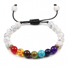 Seven chakra natural stone woven beaded bracelet (Bead: 8mm, circumference: 15-30cm) B