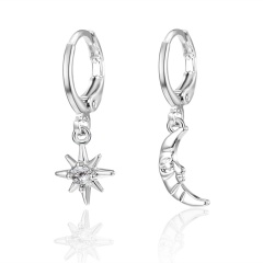 Stars Moon Asymmetry Alloy Hoop Earrings(Size: 1.1*2.3 cm/ Color: White k) Stars Moon