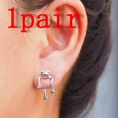 1pcs Exquisite Frog Pendant Distressed Stud Earrings Necklace(Material: Alloy/Color: Ancient Silver) Frog earring1（1pcs）
