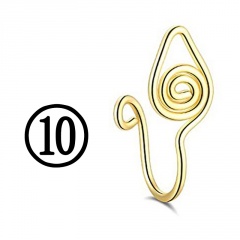 Distorted geometric hollow stainless steel gold no hole fake 0.8mm nose clip human body piercing jewelry Golden 10