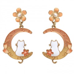 S925 Needle Flower Kitten Stud Earrings Gold