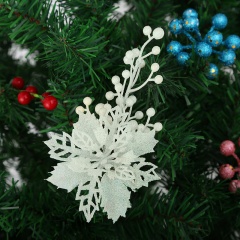 Christmas tree fruit bunch hollow glitter powder decoration flower (material: PE+ glitter powder / size: 7*15cm) White