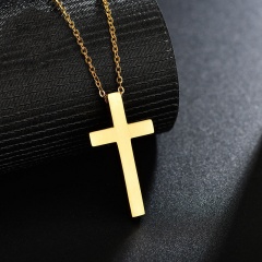 Glossy Cross Laser Engraved Stainless Steel Necklace (Pendant: 1.7*3.1cm, chain length: 45+5cm) Gold