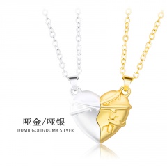 2PCS Fashion Stitching Magnet Pendant Couple Necklace Heart connected 2