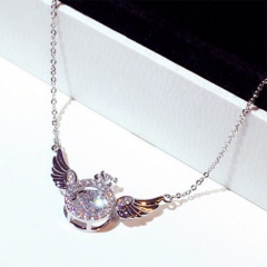 Copper Inlay CZ Angel Wings Gold Necklace 45+5CM Angel wings B