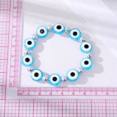 Color Evil Eye Beads Elastic Bracelet Blue