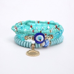4PCS/Set Charm Beads With Shell Blue Lampwork Glass Bead Evil Eye Elastic Bracelet Set Colorful