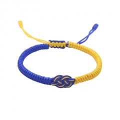 Handmake Knit Ukrainian Flag Color Bracelet Adjustable Blue+Yellow